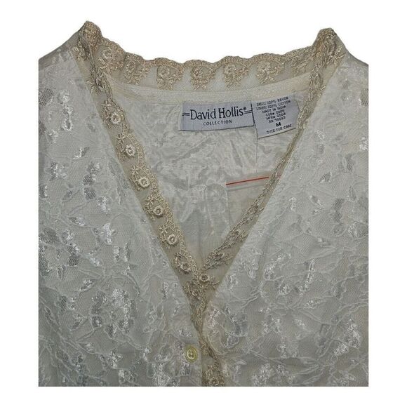 Vintage Ivory Lace Vest Size M David Hollis Collection Lined Tie Back - Picture 2 of 10